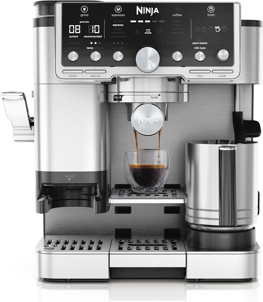 Luxe Pro 3-In-1 Coffee Machine, Latte, Cappuccino, Cold Brew & Espresso Maker with Built in Bean Grinder & Milk Frother, Easy to Use, 5 Automated Froth Presets, Silver, ES701UK